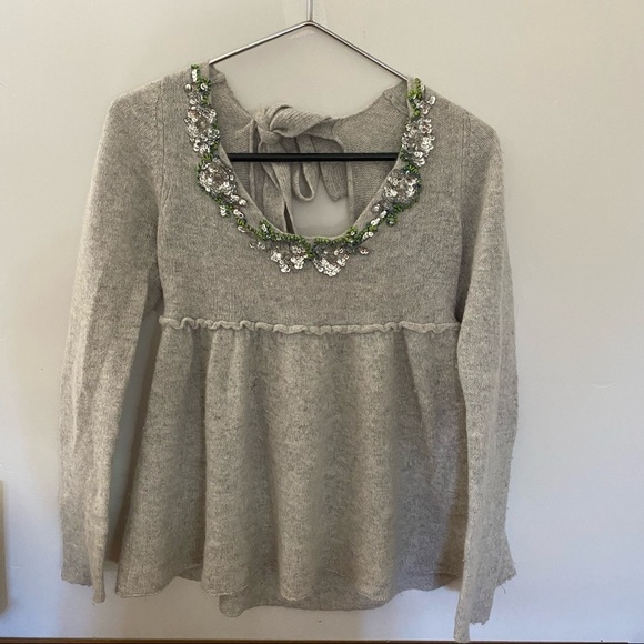 Free People Scoop Neck Wool Blend Embellished Open Tie Back Sweater - Picture 1 of 7